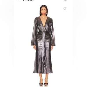 NWT Caroline Constas Dorian Dress Metallic Gun Metal Dress size L